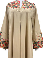 Robe Abaya en Polyester à Col en V avec Motif Floral Brodé, Robe Longue à Manches Longues pour Femmes Musulmanes du Moyen-Orient, Robe de Dubaï