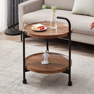 Wood Coffee <b>Table</b> With Wheels Walnut Finish Modern Side <b>Table</b> For Living Room <b>Sofa</b> <b>Table</b> Mobile Design - Product Image 4