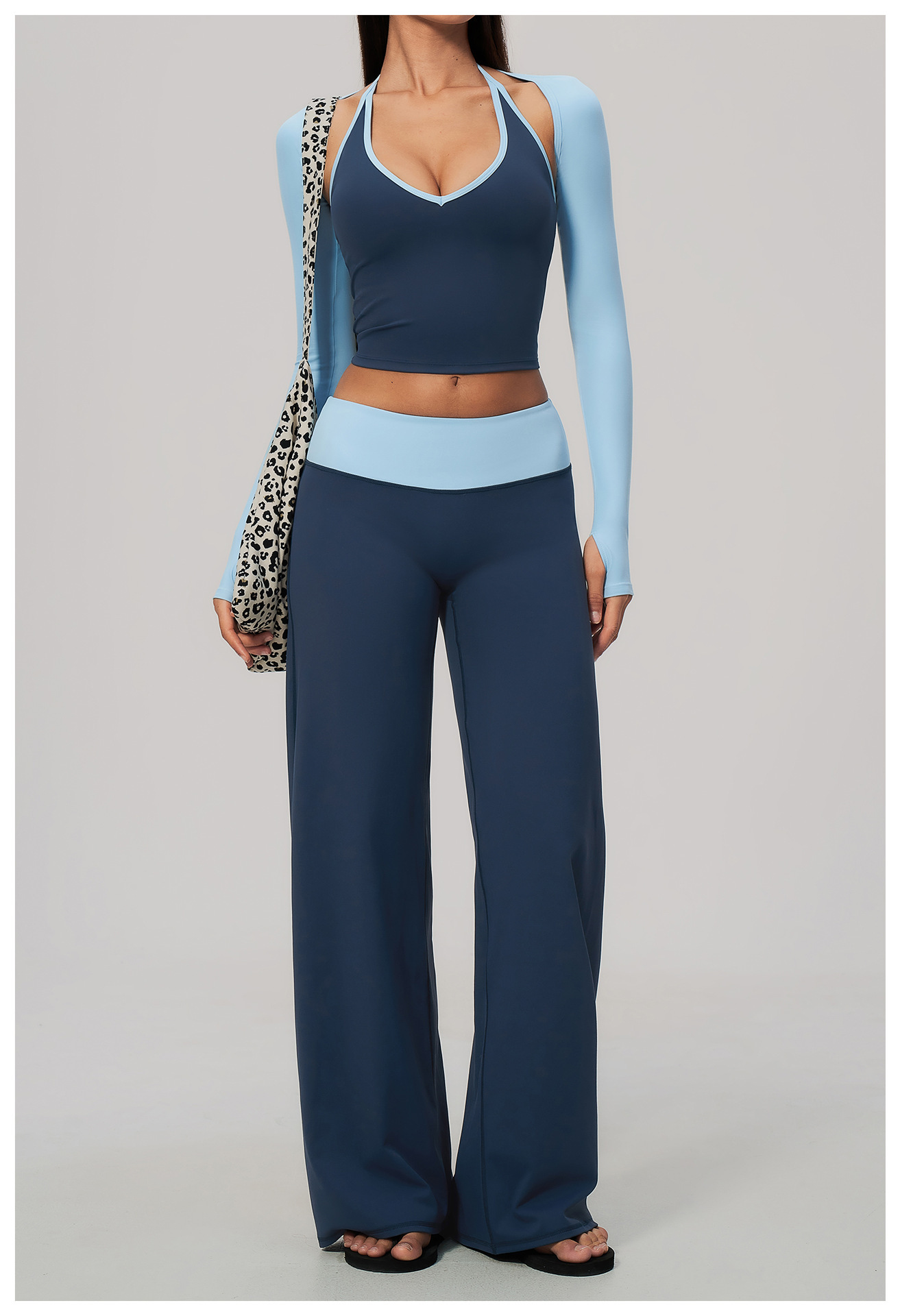 3-Piece Color-Block Activewear Set (9639): back view showing construction, seams and support