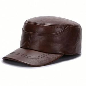 Vintage Men's Sports <b>Cap</b> Real Cowhide Material Warm <b>Flat</b> Design for Autumn Winter Custom Logo Street Style Common Fabric Feature - Product Image 2