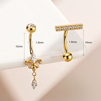 Toposh ASTM F136 Barbell de nombril en titane avec breloque Fleur de Lys en zircon cubique, bijou de piercing tendance