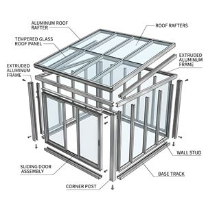 Veranda Moderna in Lega di Alluminio di Alta Qualità, Vetro Temperato Doppio, Facile Installazione, per Cortile e Fattoria, Direttamente dalla Fabbrica - Product Image 4