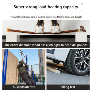 Bastón de madera maciza de cuatro pies para ancianos Ligero y antideslizante Oro pintado al horno y acero para viajes al aire libre - Product Image 2