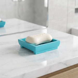Portasapone Quadrato in Resina Poliestere Blu Cielo con Foro di Drenaggio, Stile Moderno, Ecologico, Produzione ODM Cinese - Product Image 1