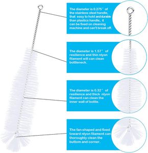 Nylon Eco-Friendly Cleaning <strong>Brush</strong> with Stainless Steel Handle for Narrow Neck Wine Beer &amp; Soda <strong>Bottles</strong> - Product Image 4