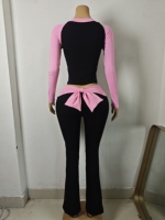 Ensemble 2 pièces Y2K pour femme, haut à manches longues et pantalon de yoga évasé avec détail nœud, idéal pour les grandes tailles, personnalisable avec logo – Collection Saint-Valentin 2026