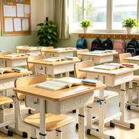 Ensemble bureau et chaise d'étudiant en MDF réglable en hauteur avec tiroir de rangement pour salle de classe - Vente en gros