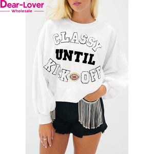 <span class=keywords><strong>Felpa</strong></span> allentata con lettere di <span class=keywords><strong>peluche</strong></span> da <span class=keywords><strong>donna</strong></span> di classe fino al calcio d'inizio - Product Image 3