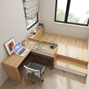 Juegos de Muebles Modulares para Apartamentos, Personalizables, Económicos y que Ahorran Espacio, Cama de Madera Resistente con Escritorio en Forma de L y Armario - Product Image 3