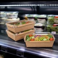 Ecologische wegwerpverpakkingen groothandel waterdichte 2-delige fastfood schaal kraftpapier salade voedselbox met PET deksel
