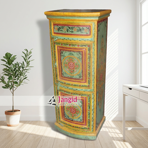 Armoire de rangement vintage en bois de manguier massif peint, 2 portes, 1 tiroir, pour chambre, salon, hôtel, ferme, artisanale - Product Image 2