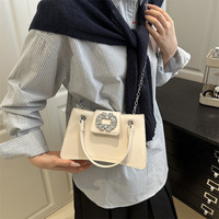 Sac carré de luxe incrusté de diamants pour femme, version coréenne polyvalente, sac à bandoulière texturé avec chaîne