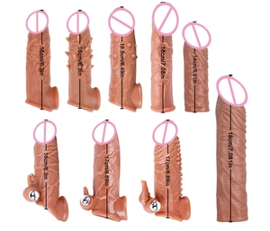 Realistischer Doppeldecker-Flüssigsilikon-Vibrationsdildo, Penisverlängerung, Wiederverwendbare Kondome, Fleischfarben, 4,0*22cm Groß - Product Image 2