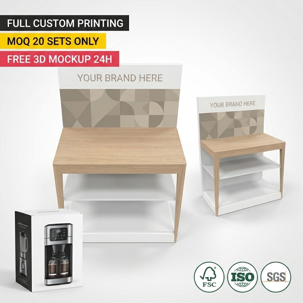 Custom Wood Home Appliance Display Rack 2-Tier Heavy Duty Merchandiser Knock Down Floor Stand for Department Store and Mall Use — view 2