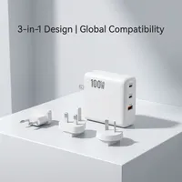 Chargeur rapide GaN 100W PD100W QC18W à 3 ports USB C, adaptateur secteur avec prises UK EU AU pour les voyages internationaux
