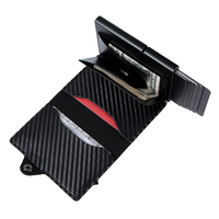 Dompet Pintar Minimalis Tipis dari Kulit PU Serat Karbon, Portefeuille Serat Karbon Mini RFID, Tempat Kartu Pop Up