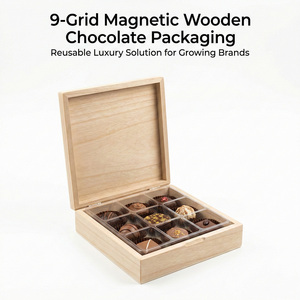 Lightweight Wooden Chocolate Box with Magnetic Lid 6 9 Compartments Custom OEM Luxury Chocolate Packaging Box - Product Image 5