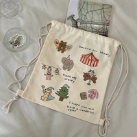 Sac à dos en toile personnalisé avec impression de dessins animés mignons, réutilisable, léger, en coton, avec cordon de serrage, pour cadeau promotionnel