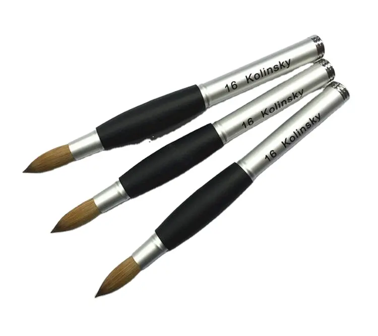 high quality 100% kolinsky acrylic brush black color with metal handle and silver ferrule