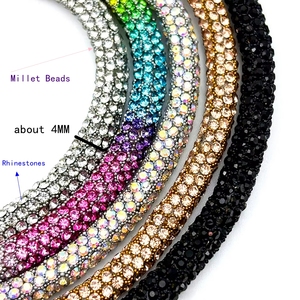 Cordon de perles de verre scintillantes de 4 mm couleur champagne, perles de <span class=keywords><strong>millet</strong></span>, tube de strass à fixer à chaud pour <span class=keywords><strong>chaussures</strong></span>, bande de strass DIY - Product Image 2