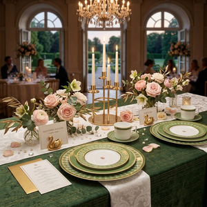 <span class=keywords><strong>Service</strong></span> de Table de Luxe en <span class=keywords><strong>Porcelaine</strong></span> Verte avec Bordure en Or Véritable, Vaisselle de Mariage en <span class=keywords><strong>Porcelaine</strong></span> Fine, Ensemble Assiettes et Bols en Céramique Motif Cygne Style Palais 2026 - Product Image 3