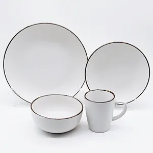 16pcs stoneware matte solid color glazed dinner set ceramic dinnerware set with black rim