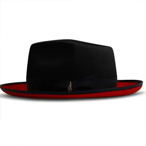 Chapeau Fedora en laine noire avec bord rouge, unisexe, pour adulte, formel, décontracté, quatre saisons, 56-58 cm - Product Image 1