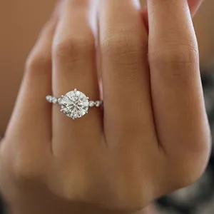 定制圆形亮石戒指女士珠宝时尚立方氧化锆925纯银结婚订婚钻戒