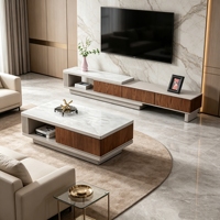 Ensemble de meuble TV de style bois moderne et table basse en pierre de fibre de verre pour salon