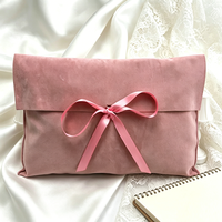 Kantong Beludru Lembut Warna Rose Gold Pink Mewah dengan Logo Custom, Tas Suede, Pita, Dompet, Kantong Kemasan Pakaian, Amplop, Kantong Debu