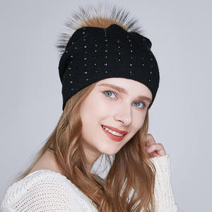 Personnalisé hiver laine tricot Beanie chapeaux femmes mode fourrure <span class=keywords><strong>pompon</strong></span> Bobble chapeau cachemire laine mélange Beanie gros Skullies chapeau - Product Image 1