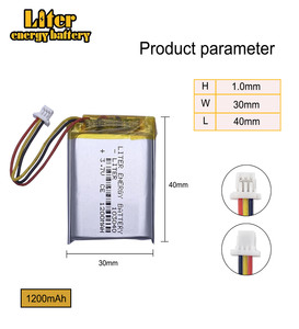 Batteria Ricaricabile agli Ioni di Litio 103040 1200mAh 3.7V per Fotocamera Digitale con Connettore 1.0-3p - Product Image 3
