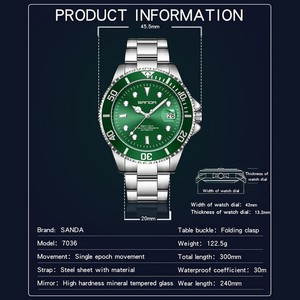 Montre-bracelet mécanique pour homme SANDA 7036, bracelet en acier massif, étanche, lumineuse, calendrier, montre décontractée pour affaires - Product Image 3
