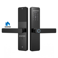 Serrure de porte intelligente noire en bois et acier inoxydable avec empreinte digitale, mot de passe Wi-Fi et télécommande TT Lock pour chambre à coucher