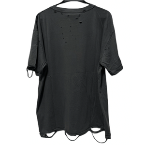 T-shirt gris à manches courtes <span class=keywords><strong>en</strong></span> coton tricoté 100% (200g), coupe oversize ample, respirant et à séchage rapide, avec imprimé effet déchiré à motif dentelé - Product Image 2