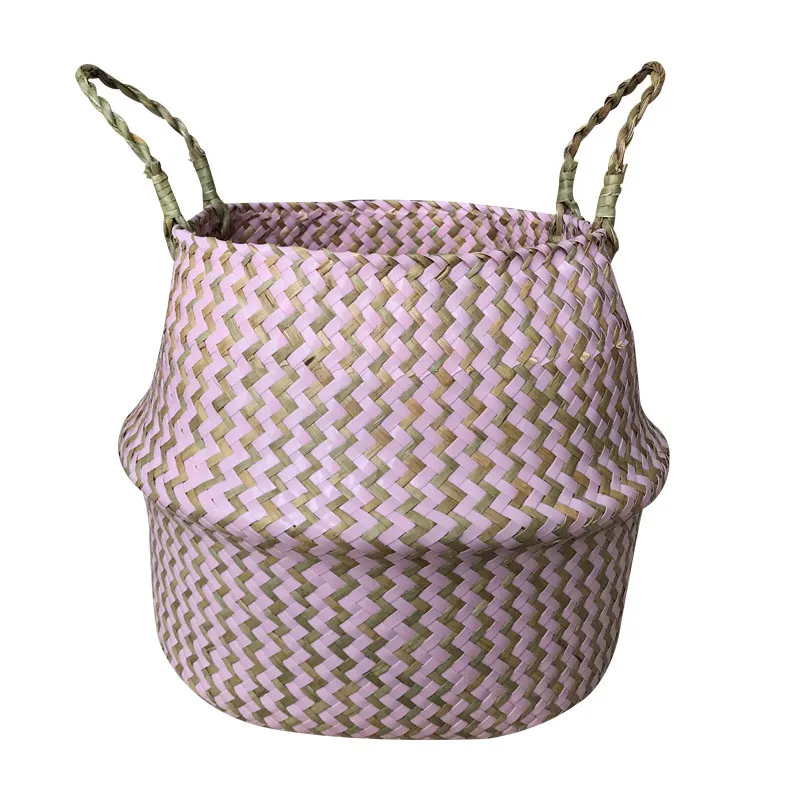 Plant Pot Basket and Laundry Picnic and Grocery Basket Woven Seagrass Belly laundry Basket for clothes Storage