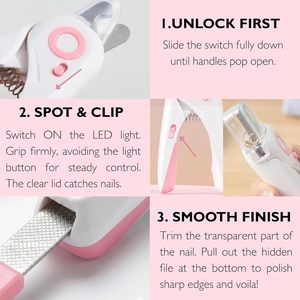 เครื่องมือกรูมมิ่งสัตว์เลี้ยงแบบพกพาขนาดเล็ก ดีไซน์ใหม่ พร้อมไฟ LED กรรไกรตัดเล็บสุนัขและแมว สแตนเลส อุปกรณ์ดูแลเล็บ - Product Image 3