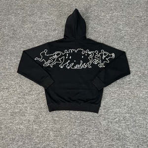 Felpa con Cappuccio Casual Trendy con Ricamo di Piccole Figure e Cerniera Sportiva Esterna - Product Image 6