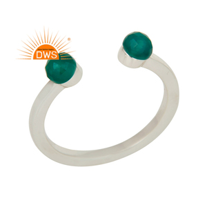 Best Selling Green Onyx Gemstone Ring Women's Sterling Fine Silver Open Band Ring Wholesale Silver Jewelry Supplier - Product Image 1