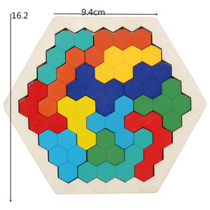 Nhà máy trẻ em trẻ em bằng gỗ trêu ghẹo não trò chơi hình học ghép hình lục giác Tangram câu đố đồ chơi giáo dục - Product Image 3
