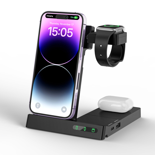 6 in 1 Folding Wireless Charger 15W Foldable Rotatable Portable Fast Stand Phone Wholesale Custom Logo Multifunction USB Type-C