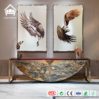 Table console de luxe en onyx avec panneau en pierre semi-circulaire, structure métallique, couleur personnalisable, pour entrée et salon de villa, mobilier haut de gamme