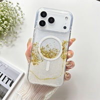 Étui de téléphone portable magnétique élégant avec paillettes dorées liquides pour iPhone 18 17 16 15 Pro Max, coque arrière transparente antichoc IMD scintillante