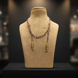 Sstringz Lavender Purple Crystal Beaded Lariat <b>Necklace</b> with Gold Fish Charms, Handmade Boho Fashion <b>Statement</b> Jewelry for Women - Product Image 2