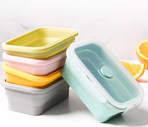 Refine Factory <strong>Silicone</strong> 350ml <strong>Collapsible</strong> Bento Lunch Box Food Storage <strong>Containers</strong> <strong>with</strong> Food Grade PP <strong>Lid</strong> for Outdoor On-The-Go - Product Image 3