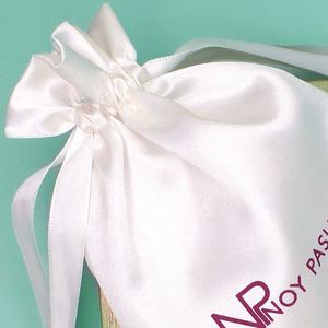 Bolsa de Regalo para Joyería Blanca Lisa Personalizada, Bolsa de Satén de Seda con Cordón, Bolsa para Guardar Pelucas - Product Image 4
