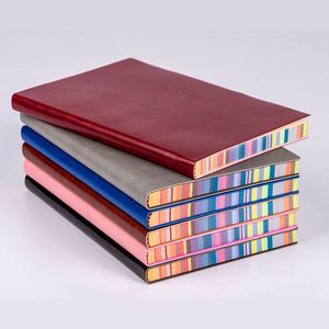 OEM ODM Personnalisé Vente en Gros A6 A5 B5 Cahier à Couverture Rigide en Cuir à Bords Colorés 120 Feuilles Bloc-Notes Arc-en-ciel Portable pour Bureau - Product Image 3
