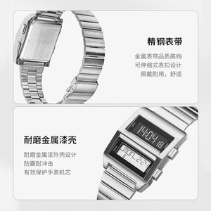 Montre Sportive Y2K Rétro Carrée Multifonctionnelle Tendance avec <span class=keywords><strong>Calendrier</strong></span> Numérique, Chronographe, Lumineuse, Étanche et Bracelet en Acier 36mm – Vente en Gros - Product Image 4
