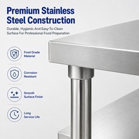 Table de préparation en acier inoxydable robuste pour restaurant, table de travail à base ouverte avec étagère de rangement pour cuisine commerciale d'hôtel