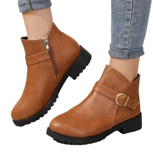 Comfortable Women's Ankle Boots <b>Round</b> <b>Toe</b> Side Zipper Design Chunky Low <b>Heel</b> For Daily Office Wear - Product Image 5